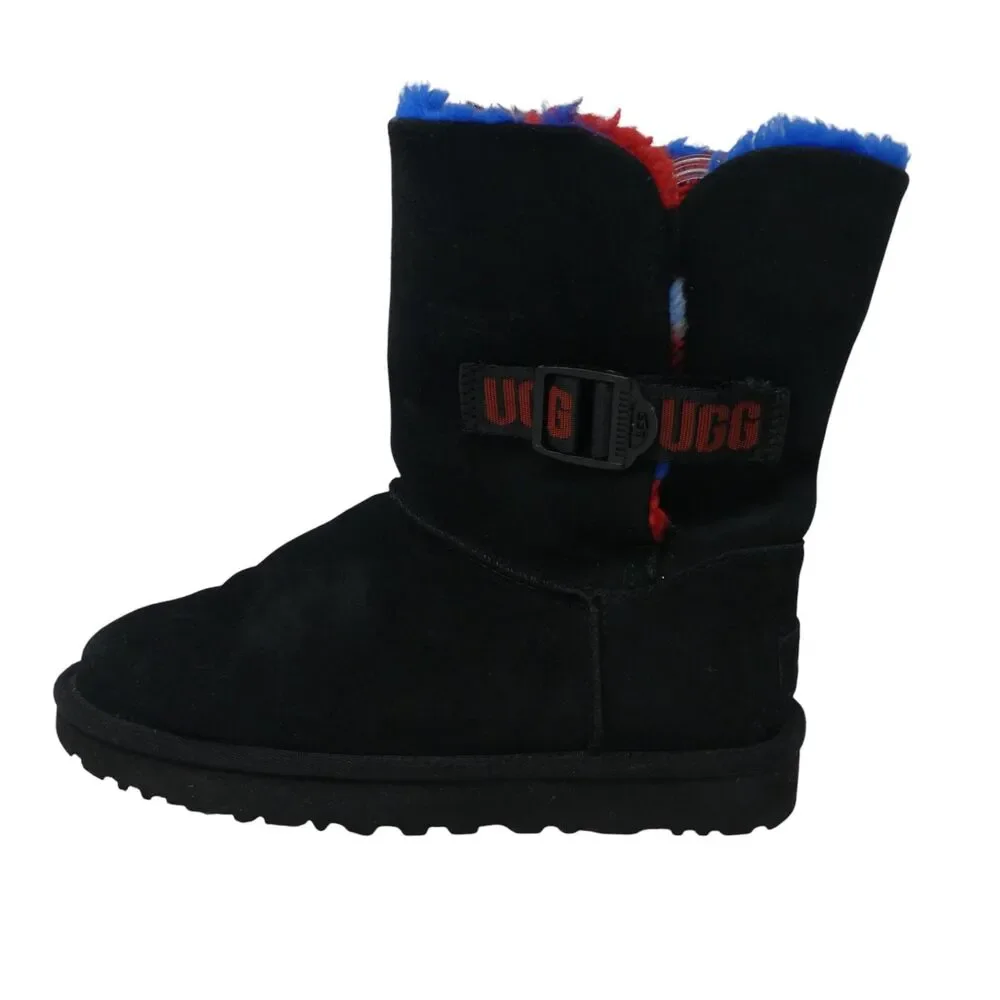 UGG Bailey Buckle Cali Collage Black Suede Fleece Lined Winter Boots
